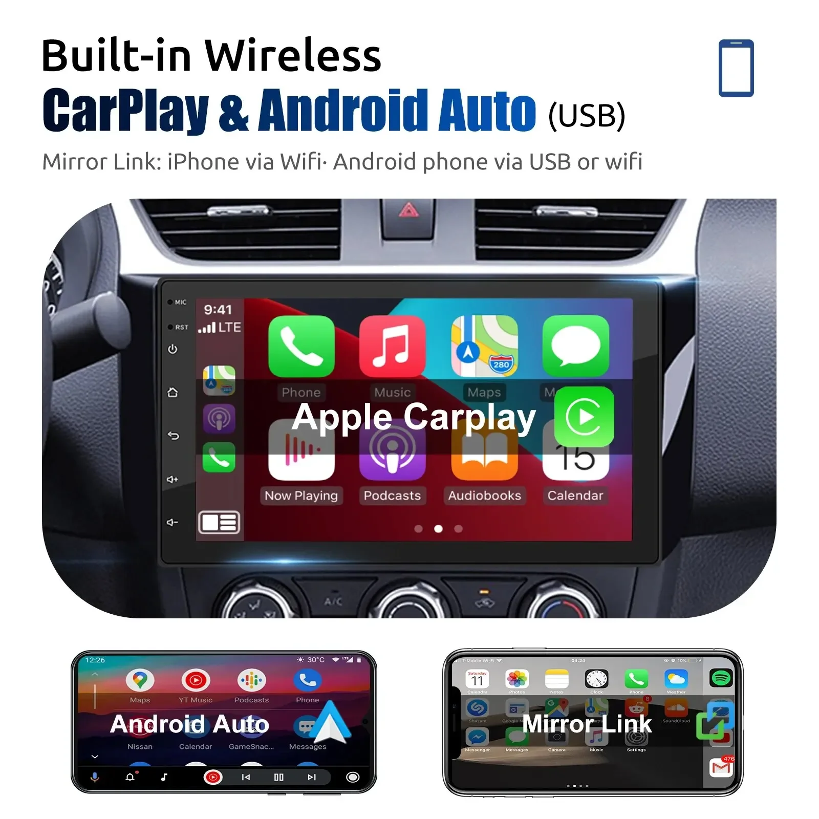 ESSGOO Car Radio Wireless Carplay Android Auto 2 Din 7\