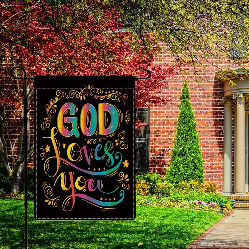 God Loves You Garden Flag God Christian Passion Week Nativity Yard Outdoor Decoration 12.5 x 18 Inch Jesus Inspirational Quote D