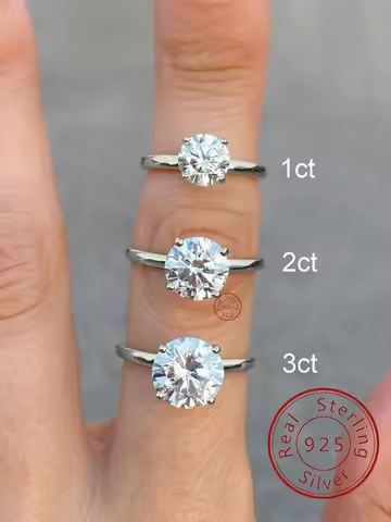 925 Sterling Silver 1-3 Carats Gorgeous Fashion Round Zircon Ring For Women Match Daily Outfits Luxury High Quality Fine Jewelry