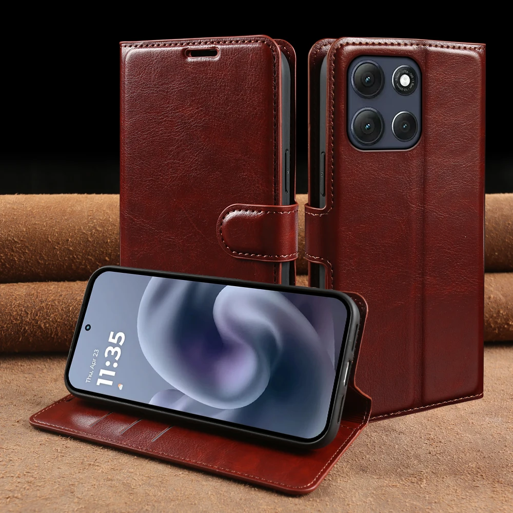 

Premium Leather Flip Case For Motorola G57 G67 G86 Power G77 Edge 70 Fusion G100 G56 G06 G Play 5G 2026 Phone Case Cover Coque