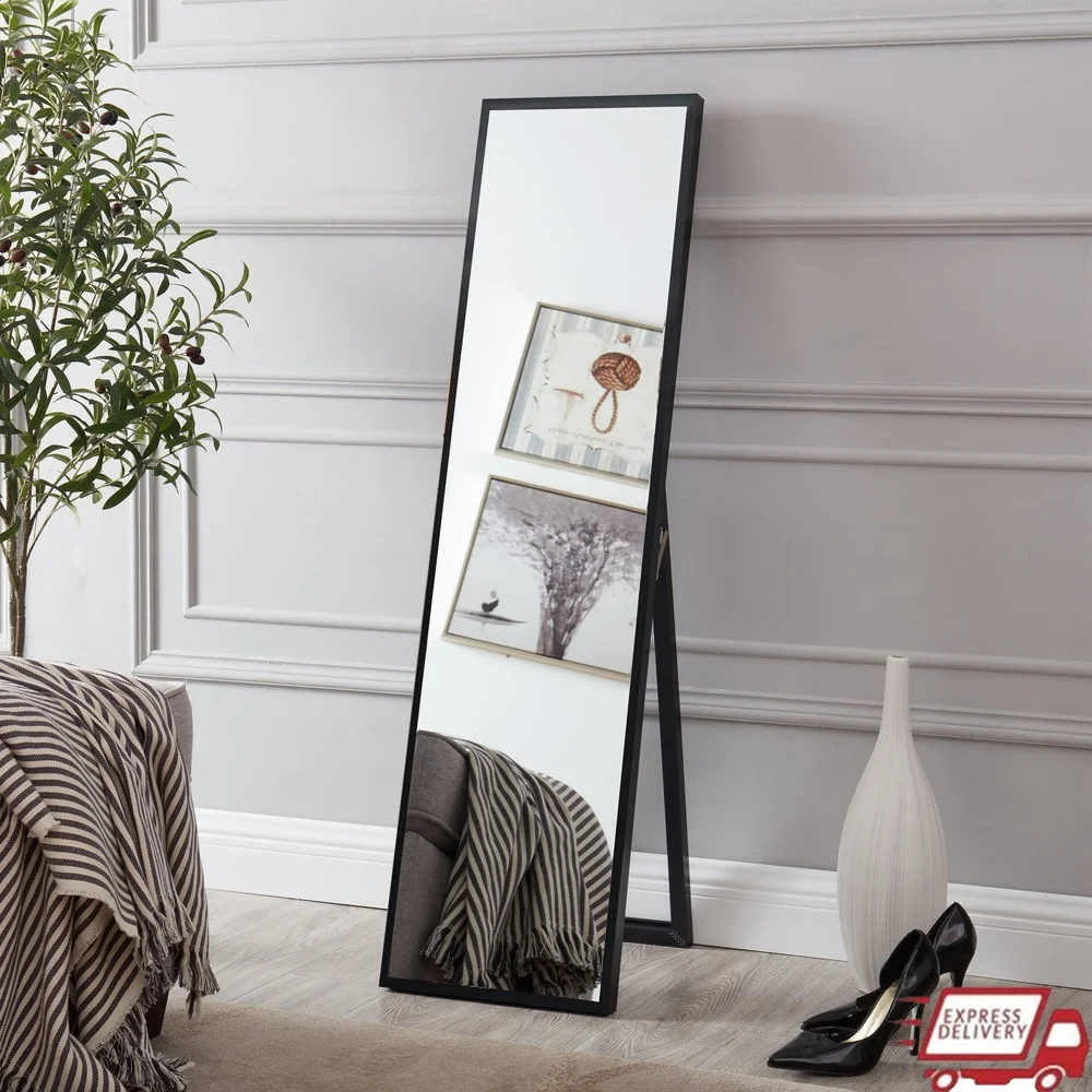 

Modern Full Length Cheval Mirror Lightweight Adjustable Floor Mirror Sleek Black Frame Minimalist Design Clear Reflection