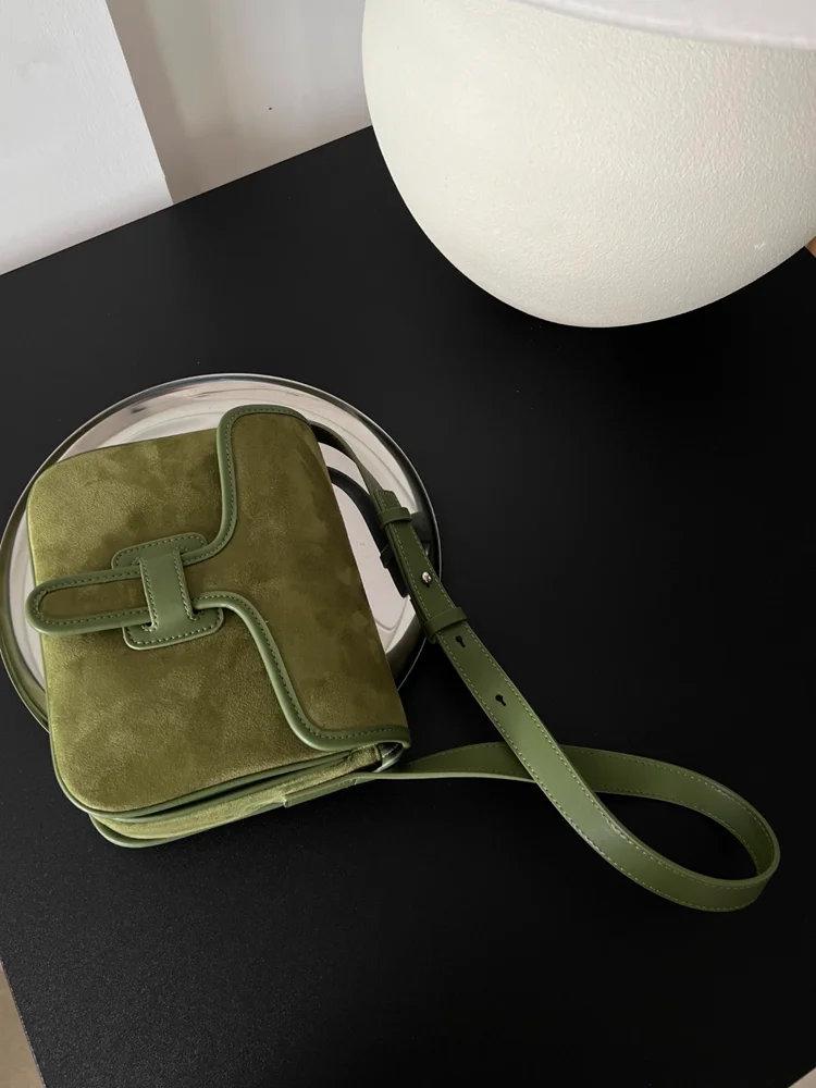 Green Fashion Retro Simple Suede Genuine Leather Women Bag\\Handbag Nice Casual Real Leather Lady Underarm Shoulder Crossbody Bag