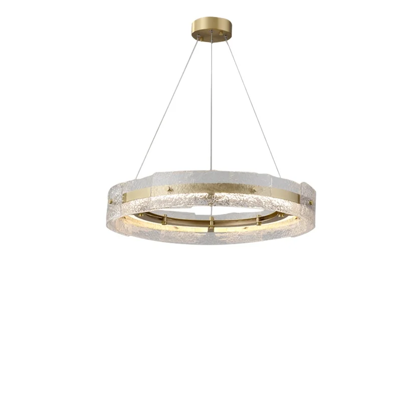 

Light luxury all copper living room lamp Modern American villa dining room bedroom creative water pattern glass chandelier