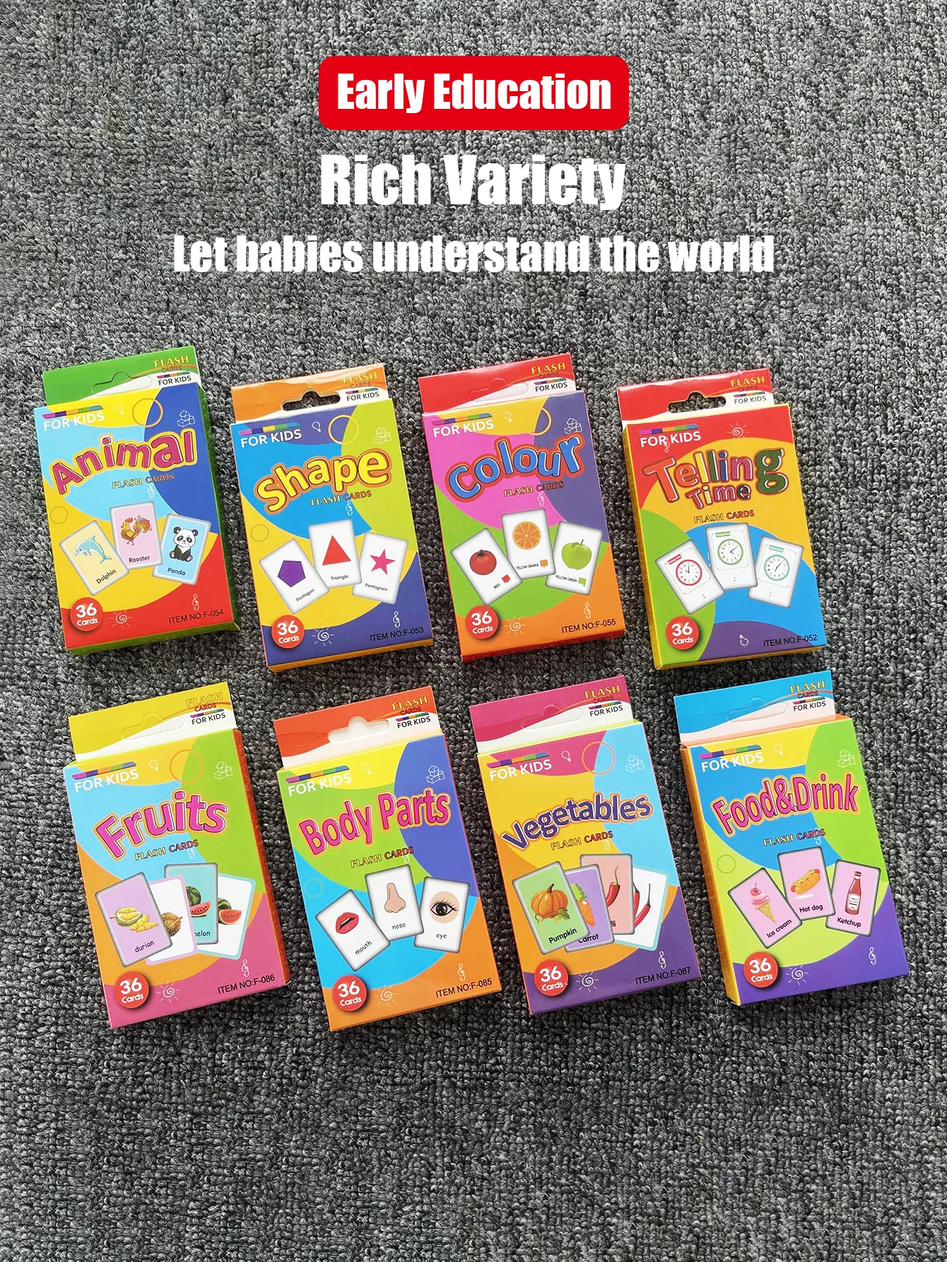 1 set di 36 sussidi per la formazione del vocabolario visivo, illuminazione della prima educazione, colore, verdura e frutta, cognizione