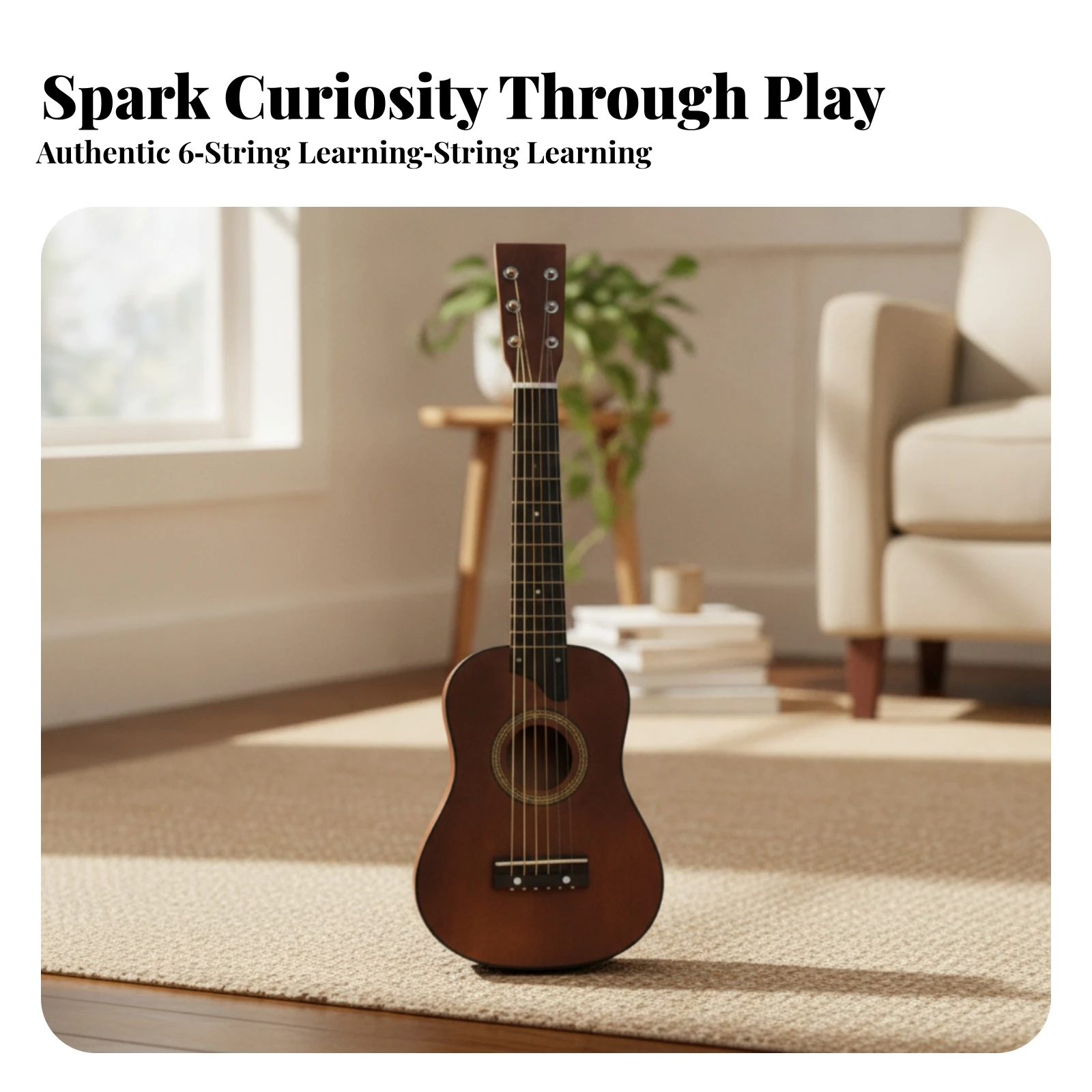 Small Guitar Beginner-Friendly 6-String Guitar Stringed Instrument Easy-Play Natural for Beginners, Home Practice, Music Lessons