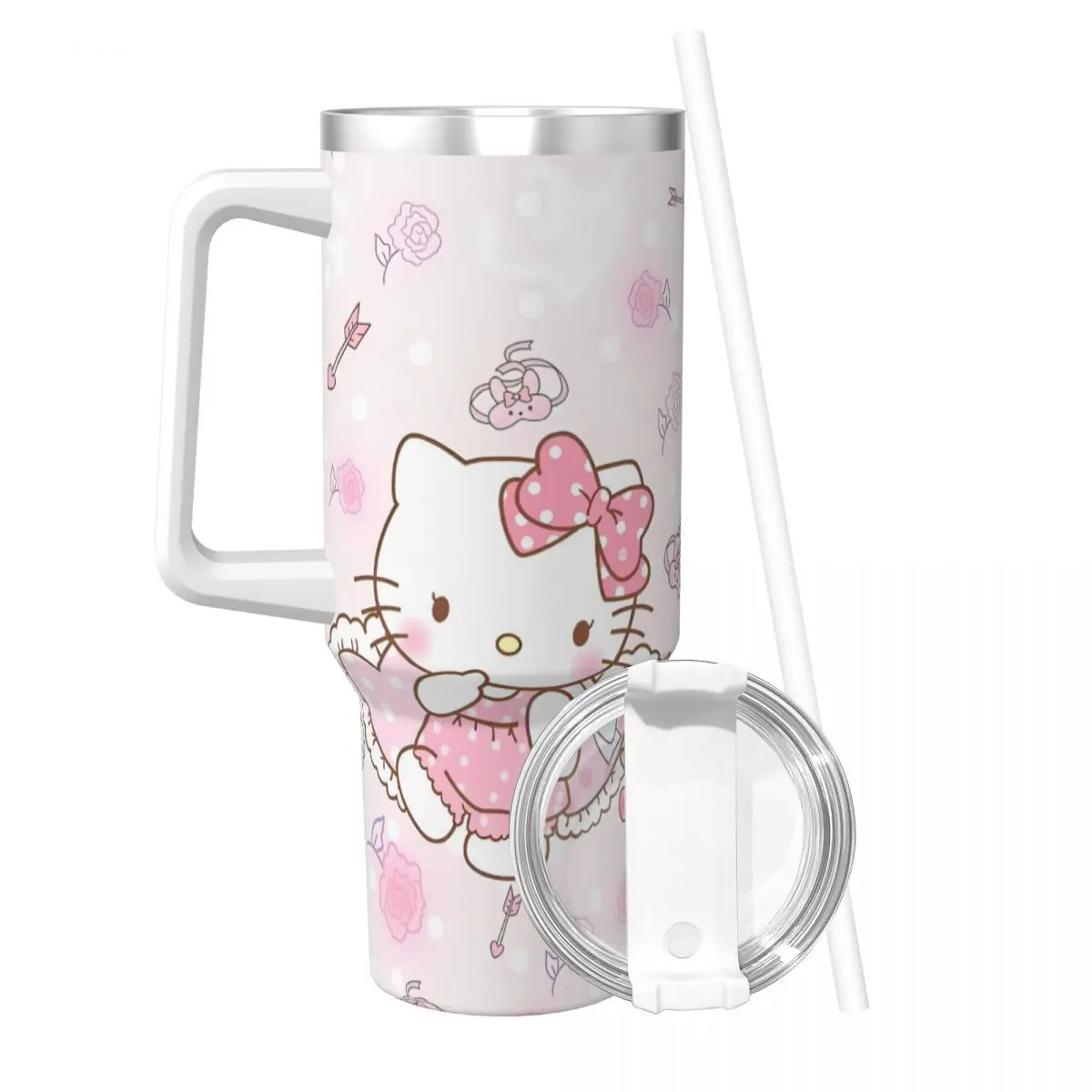 Hello Kitty Miniso Stainless Steel Tumbler Driving Car Mugs Large Capacity Thermal Cups Leakproof Cold Drink Milk Water Bottle