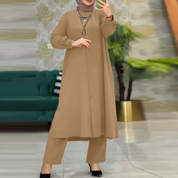 Modest Long Blouse & Wide-Leg Pants Set product image