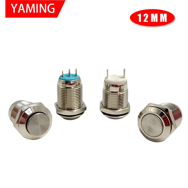 1pcs 12mm 2pins/3pins Waterproof Momentary Flat Round Metal Push Button Switch Car Start Horn Speaker Bell Automatic Reset V015