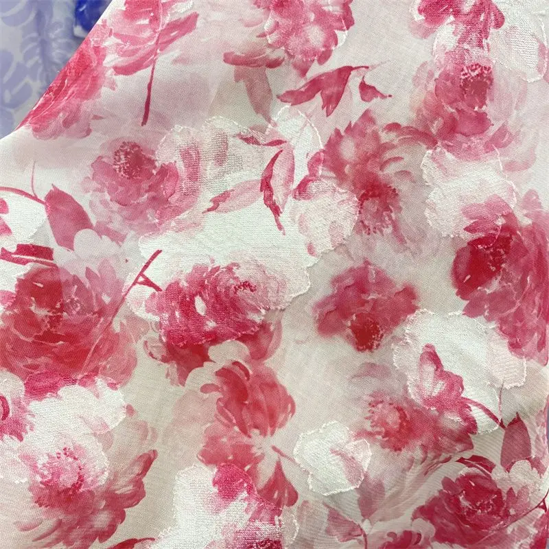 Jacquard Chiffon Fabric Summer By The Meter for Dresses Skirts Shirt T-shirt Sewing Needlework Cloth Thin Soft Breathable Flower