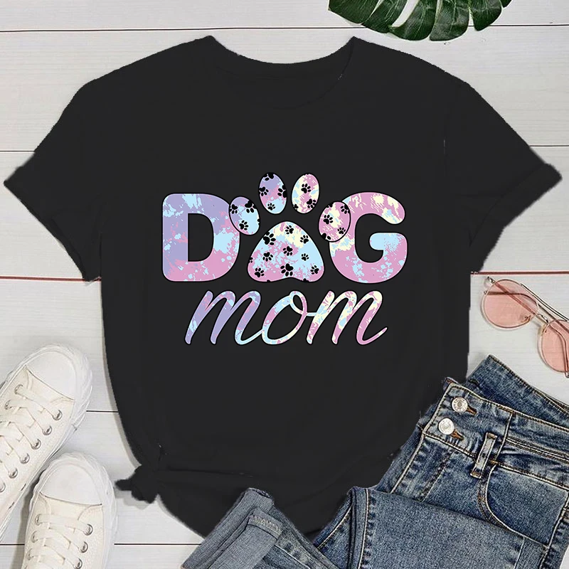 Mother\'s Day T shirt New Dog Mom Print T Shirts Women Casual Round Neck Tees Top Summer Cool Loose Short Sleeve