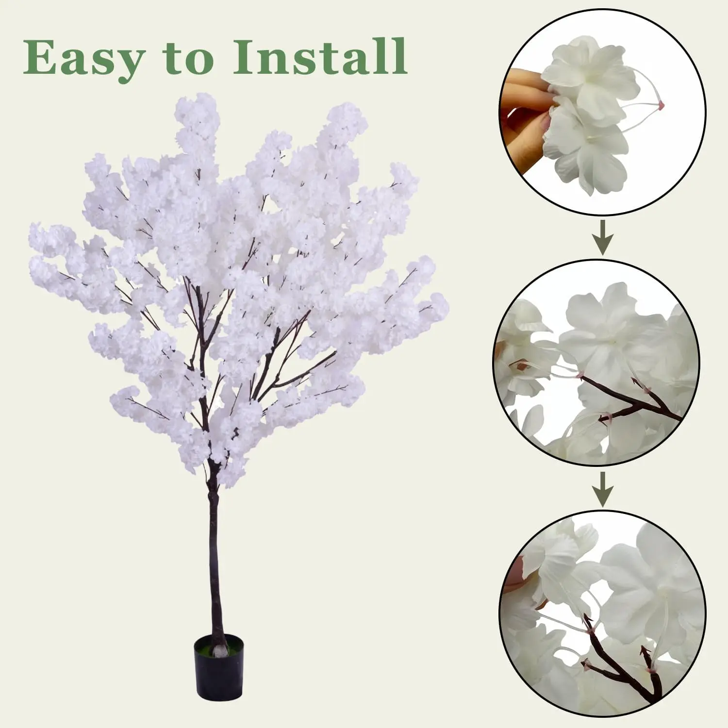 Artificial Cherry Blossom Tree Fake White Cherry Tree for Wedding Office Home Living Room House Garden Indoor Outdoor Decor