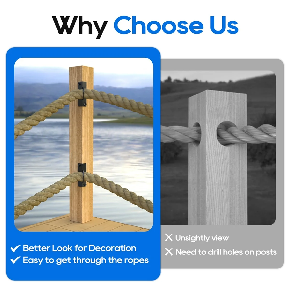 A002 4Pack 2inch Rope Support Holder for Corner Post Drop Ring Brackets Stainless Steel Decorative for Rope Fencing