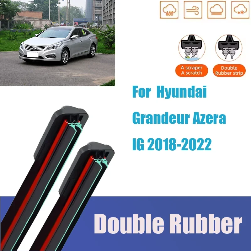 

For Hyundai Grandeur Azera IG 2018-2022 Front Wiper Blades Boneless Frameless Double Rubber Cleaning Car Accessories