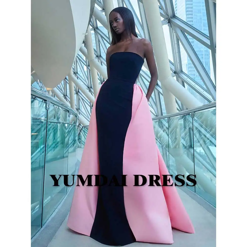 

YUMDI Sweet Pink Strapless Ball Gown Temperament Black Salon Party Package Hip Fishtail Cocktail Evening Gown Ladies Formal Gown