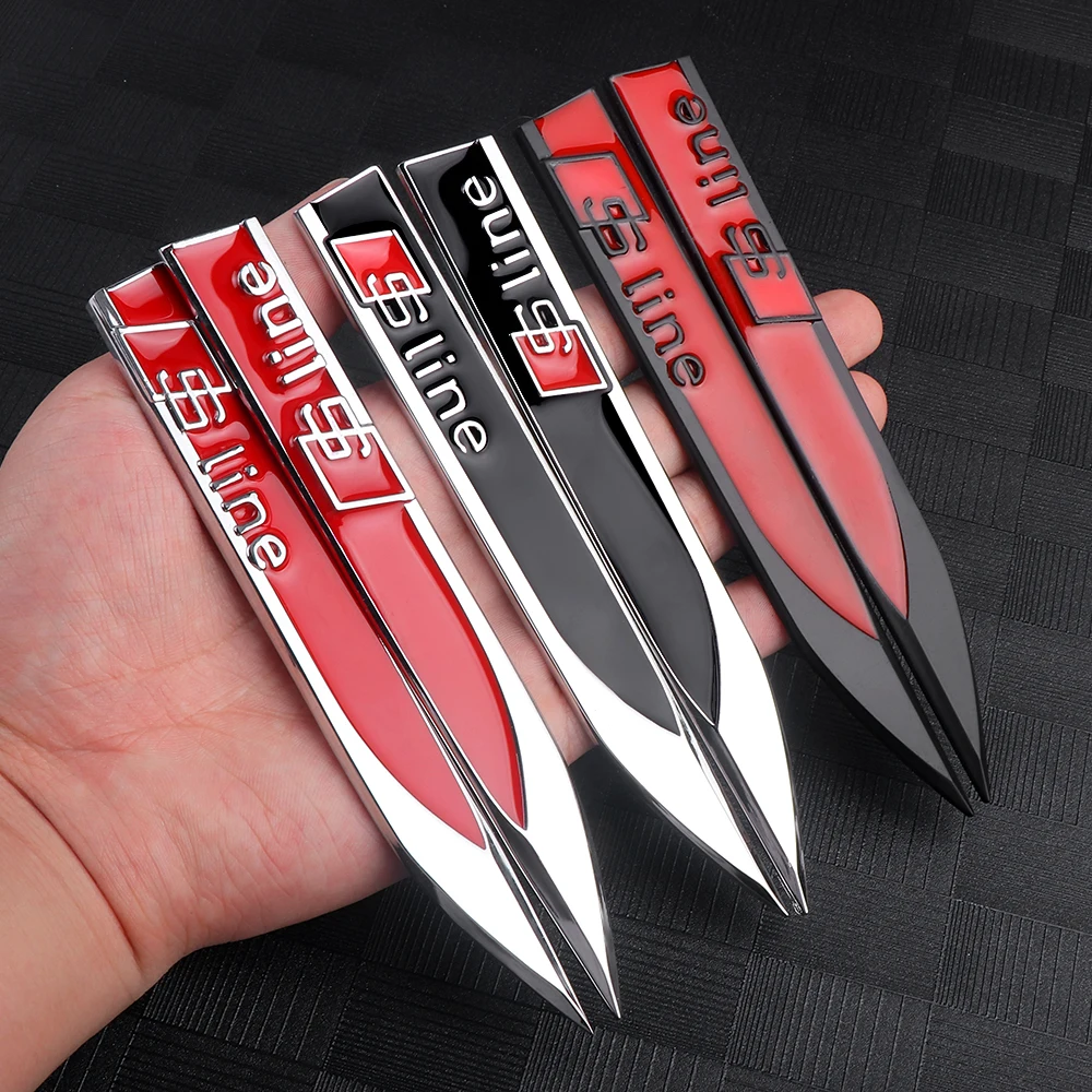 2PCS Auto Links Rechts Flügel Seite Kotflügel Dekoration Aufkleber Auto Sline Emblem Zubehör für Audi C7 A5 Q5 B7 b6 B9 Q7 A1 A7 Q3 8L