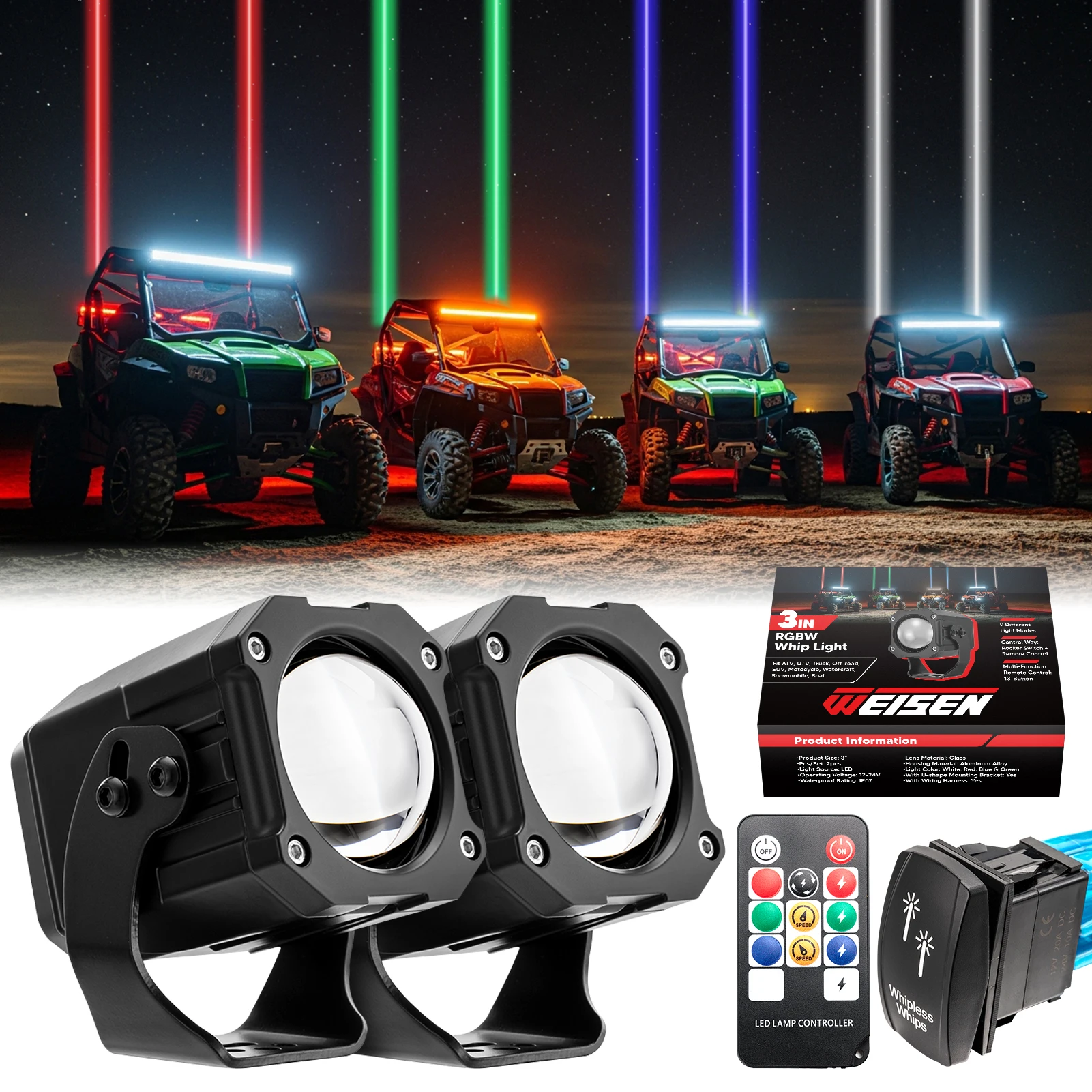 

Беспроводной светодиодный светильник RGBW с беспроводным пультом дистанционного управления, 9-режимный водонепроницаемый антенный светильник для ATV UTV, грузовика, джипа, внедорожника, лодки, мотоцикла