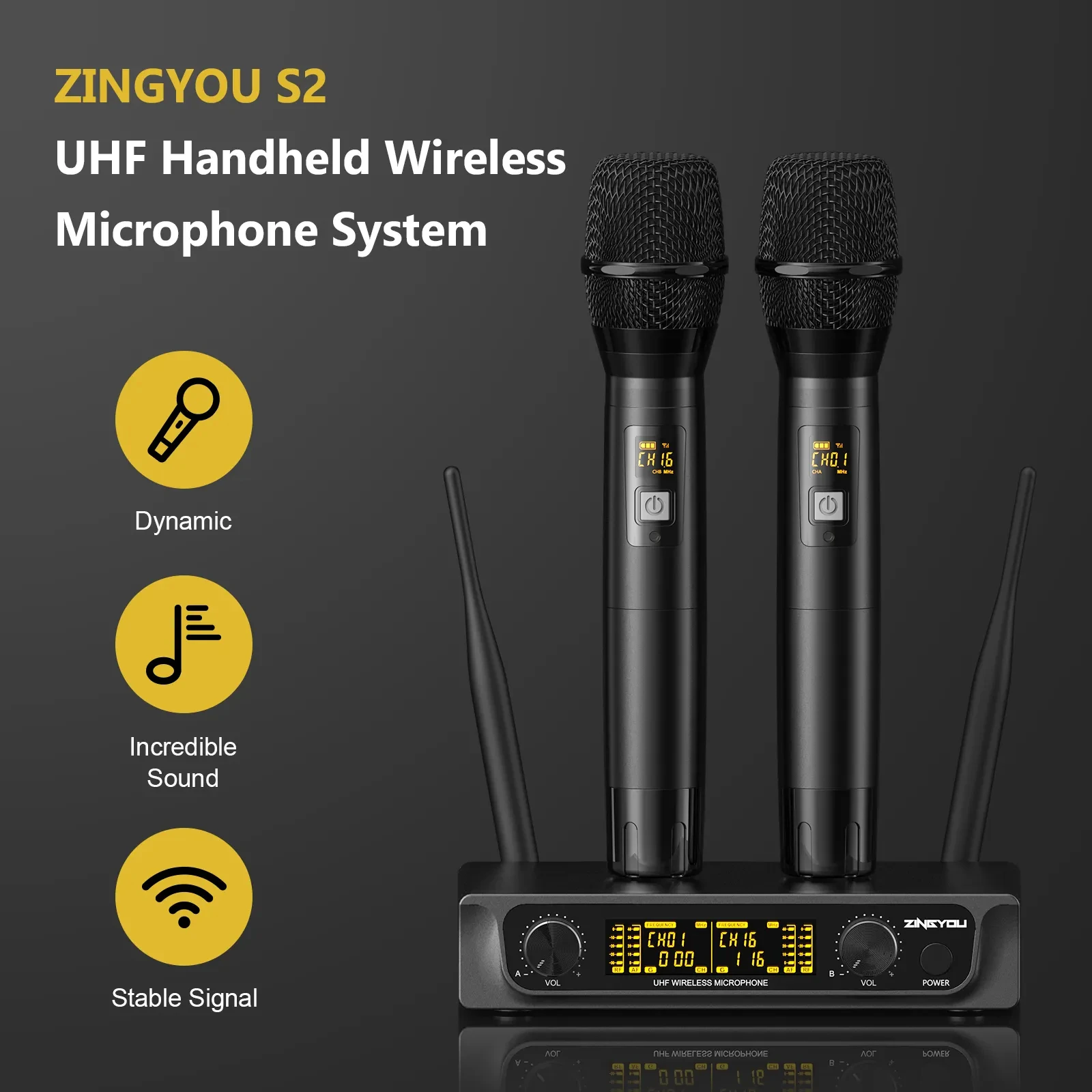 Latest 2024 model Hot Selling  Portable Easy 2 Channel UHF Wireless Handheld microphone for Karaoke Stage Performance