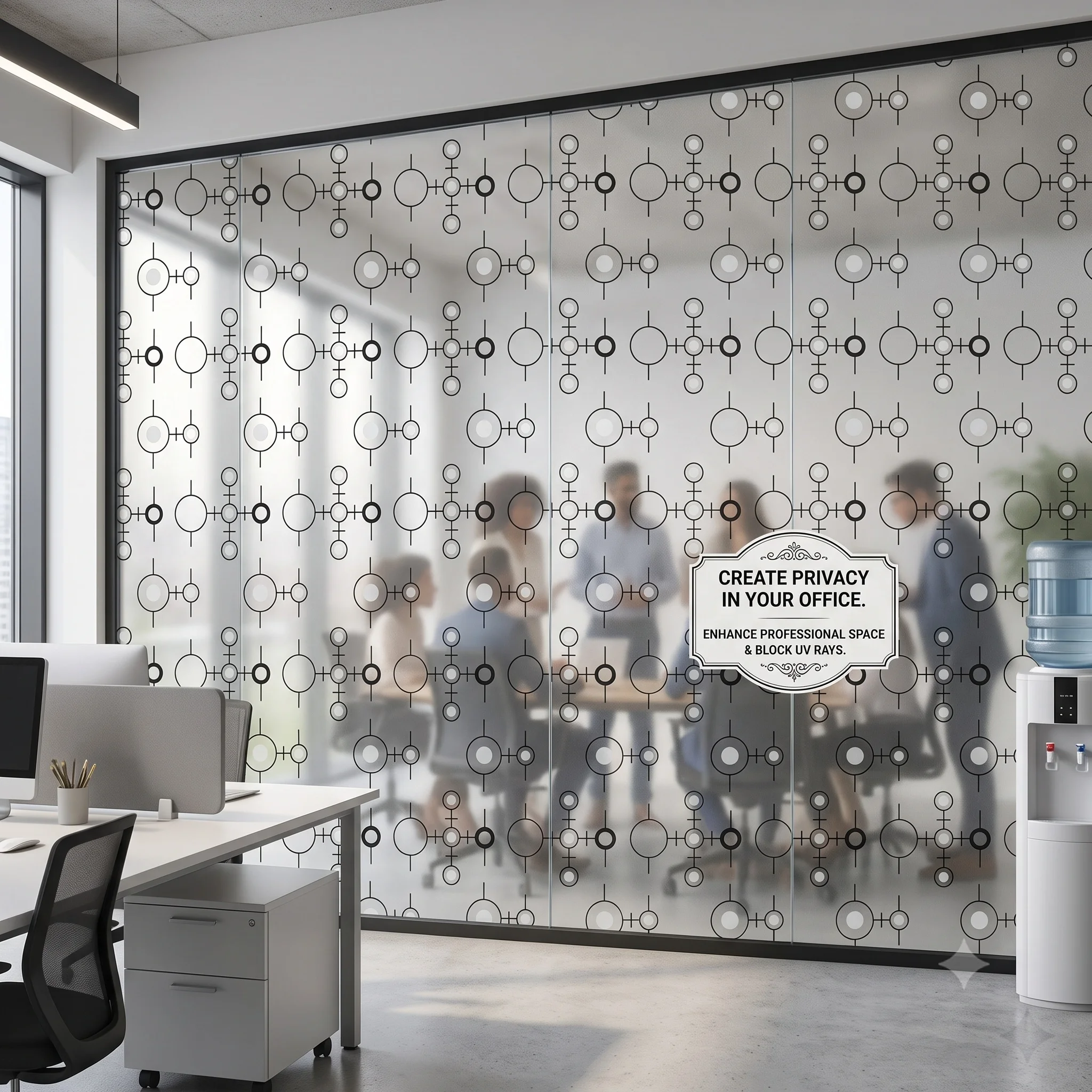 Self Adhesive Geometric Circle Window Film Frosted Privacy Glass Sticker Anti UV Decorative For Bathroom Office Home