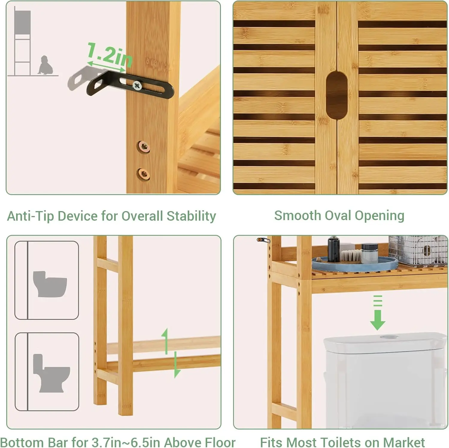 Over The Toilet Storage Cabinet, Tall Bathroom Cabinet Organizer with Cupboard and Adjustable Shelves, Freestanding Toilet Shelf