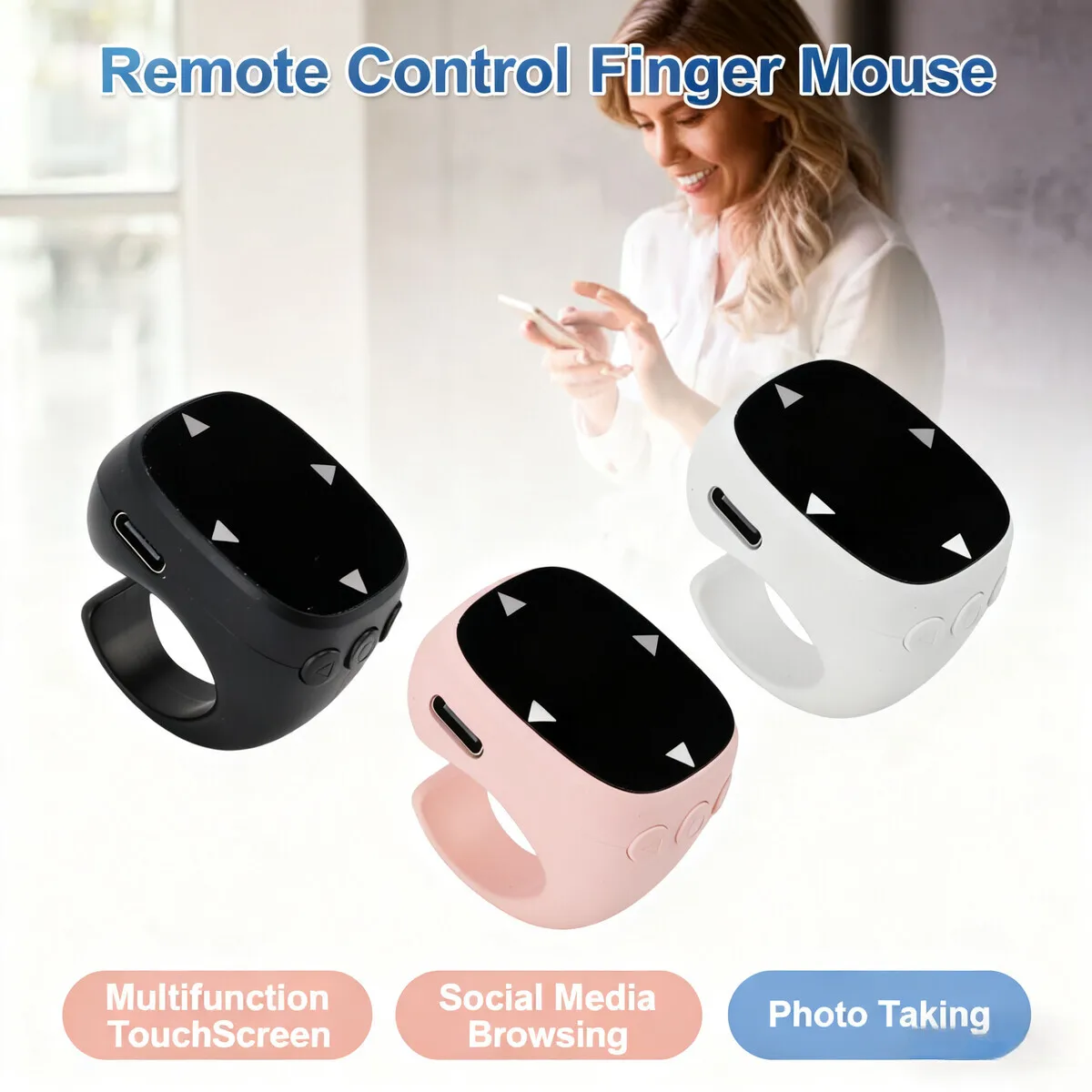

Bluetooth Finger Touch Mouse Mini Portable TikTok Social Media Browsing Photo Taking Remote Controller For Computer Tablet Phone