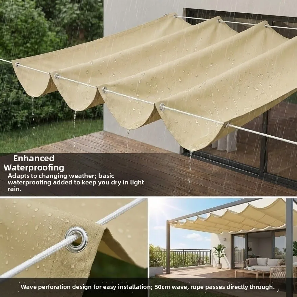Waterproof Wave Retractable Sun Shade Canopy UV Protection Telescopic Garden Sunshade Net Heavy Duty Rainproof