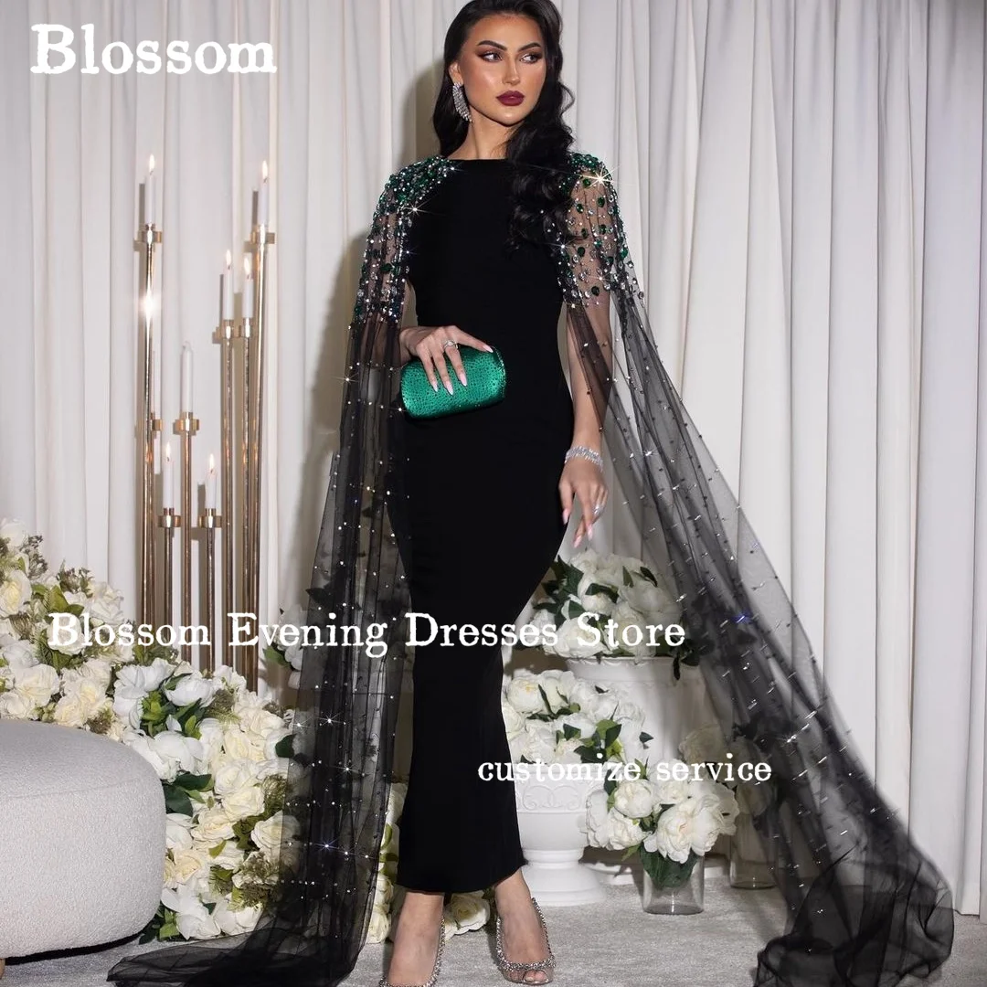 Jewel Crystal Cap Sleeves Prom Dresses Sheath Ankle-length Saudi Arabia Luxury Evening Dresses 2024 Formal Party Gown