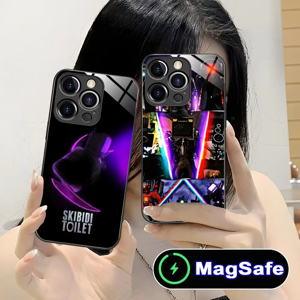 

Чехол Skibidi TV Camera Man для iPhone 16, 15, 14, 13, 12, 11 Pro Max Plus Mini MagSafe, стеклянный цвет, защитный роскошный чехол
