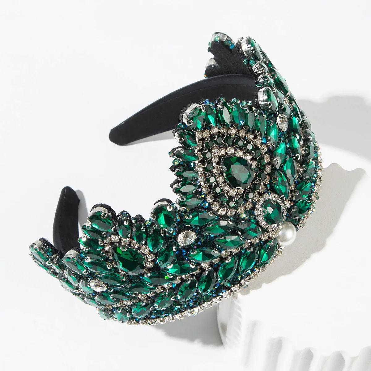 Neues barockes Volldiamant-Perlenkronen-Stirnband, elegantes, vielseitiges Prinzessin-Braut-Haar-Accessoire – Detail 8