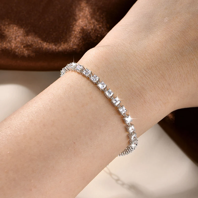 

Anziw Square Cut Sparkling Cubic Zircon Bracelet High Quality Single Row Simple Accessory For Women Valentine's Day Fine Jewelry