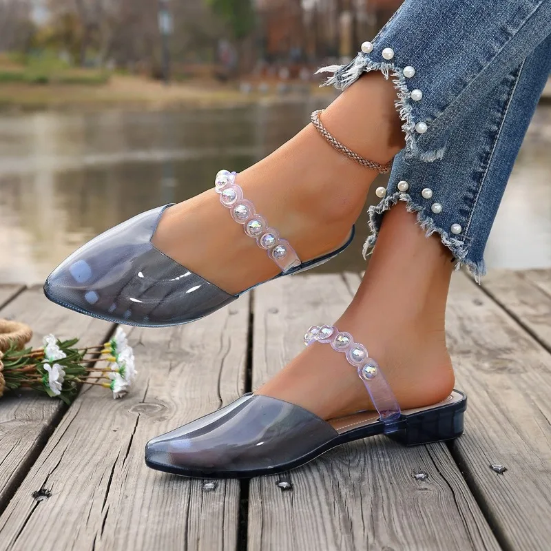 

Прозрачные женские летние сандалии с острым носком, закрытые, для улицы