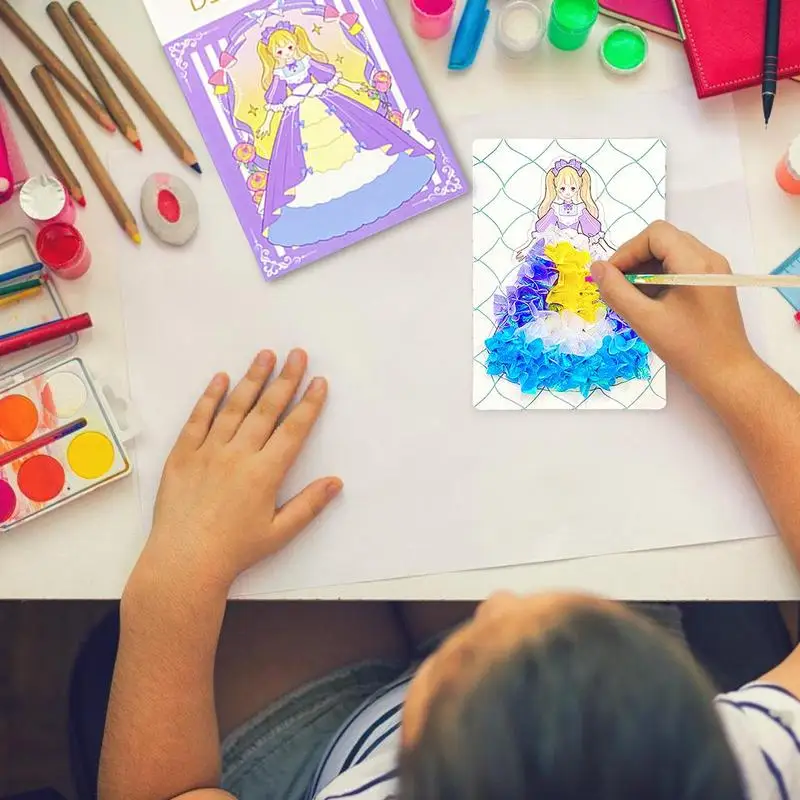 Puzzle Pittura per puntura per bambini Puzzle creativo Pittura per puntura per bambini Libro di adesivi per vestire fai-da-te fatto a mano per ragazze