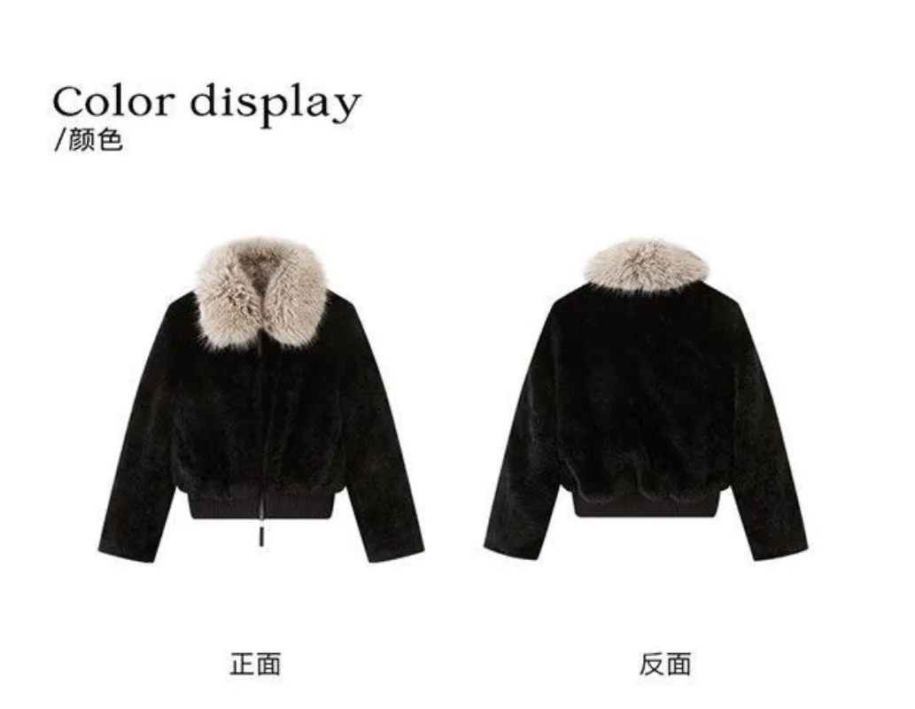 Black Winter New Big Fur Collar Imitation Rabbit Fur Jacket Women's Environmental Protection Fur Thickened Warm Woolen Jacket