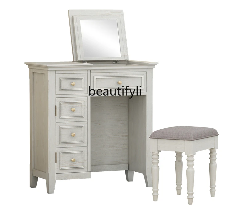 Nordic Modern Minimalist  Small Flip Makeup Table Girls' Bedroom Table Mirror Integrated Dressing Table drawer furniture