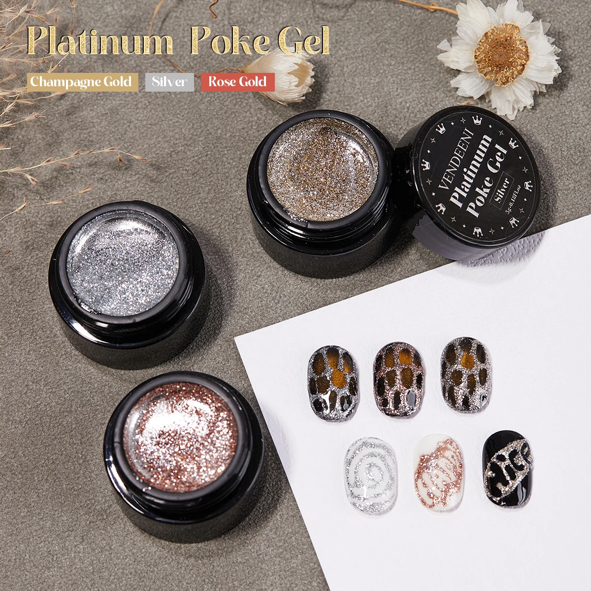 Vendeeni 5G Platinum Poking Gel Polish Multiple Use Lace Gel Nail Polish TPO HEMA FREE 3Colors Poke Gel Nail Art Supplies