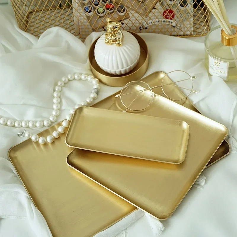 Nordic Square Brass Tray, Thick Metal Jewelry Organizer,Ins Style Decorative Storage Tray for Home Desk Entryway,Photo Prop Gift