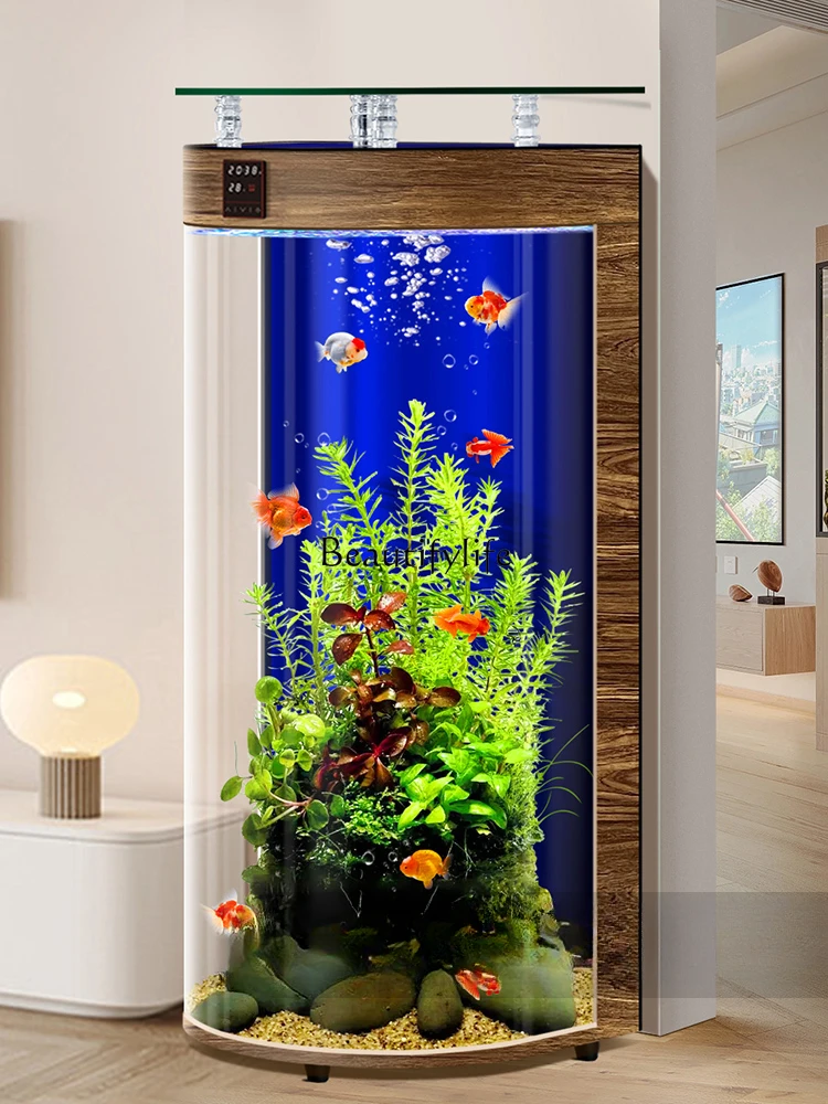 Free Shipping Semi-Circular Floor Fish Tank Living Room Small Vertical Intelligent Ecological Change Water Aquarium