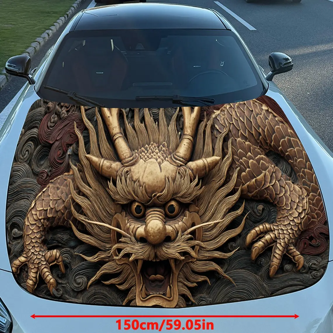 Dynamic Relief Golden Dragon Paw PVC Car Hood Wraps, Self-Adhesive Waterproof Car Bonnet Decal Sticker, Car Decoration Protectio