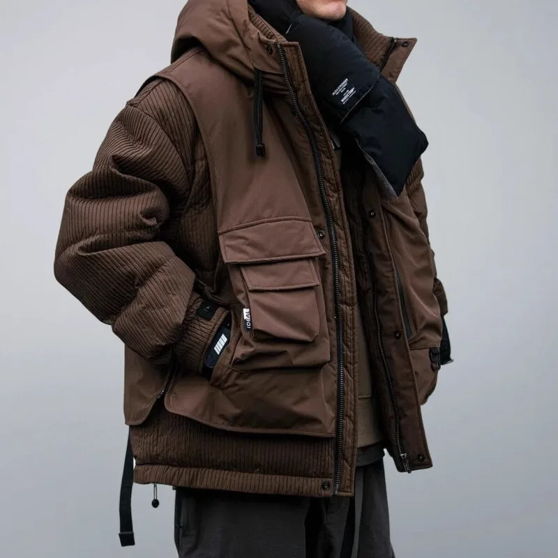 Jaket Hoodie Bulu Angsa Model Terbaru Musim Dingin 2026, Gaya Outdoor, Jahitan Kombinasi, Model Longgar Ukuran Besar untuk Pria dan Wanita