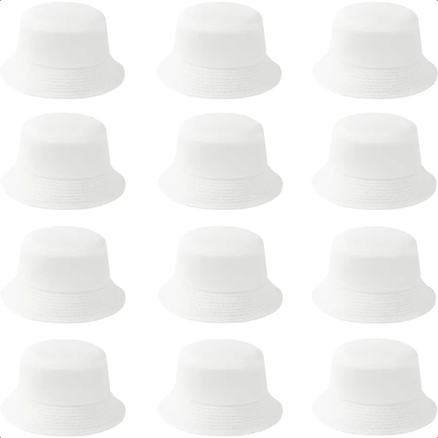 

12Pieces Cotton Bucket Hat for Women Men Adult Summer Plain Fishing Bucket Cap