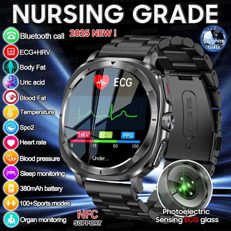 

Новинка 2025 года, уровень медсестры, ЭКГ + PPG, трекер здоровья, умные часы для мужчин, монитор артериального давления, мочевая кислота, анализ жира в крови, умные часы