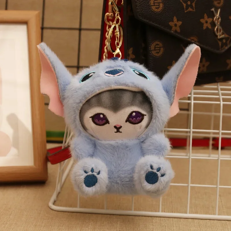 Stitch Plush พวงกุญแจของเล่น Mofusand Plushie Shark Cat ตุ๊กตา Plushies น่ารักตุ๊กตากระเป๋าจี้สาววันเกิด Xmas ของขวัญ