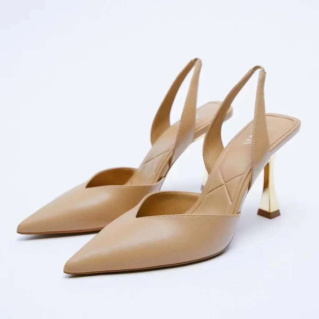 

2023 Women's High Heels Shoes Sandals Spring New Women's Nude Pointed Toe Pumps Leather Stiletto Heel Light Ladies Black Shoes