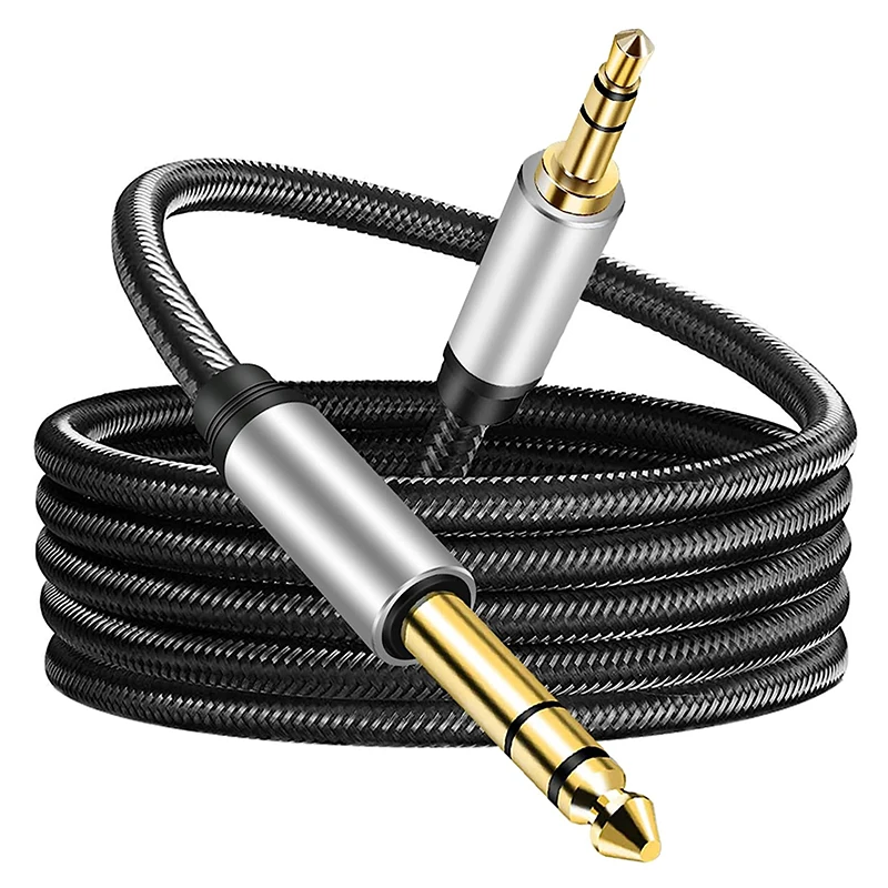 3.5mm To 6.35mm Stereo TRS 1/4 To 1/8 Male To Male Nylon Braided Audio Cable for Theater Devices PC Phone Amplifier Guitar Mixer