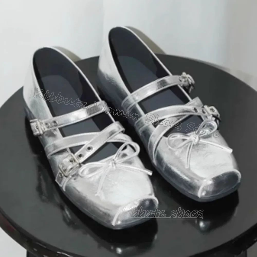 Ballet Mary Jane Pumps Belt Buckle Cross Strap Leather Solid Color Fashion Elegant Sexy Women Shoes Newest Square Toe Flat with view 2