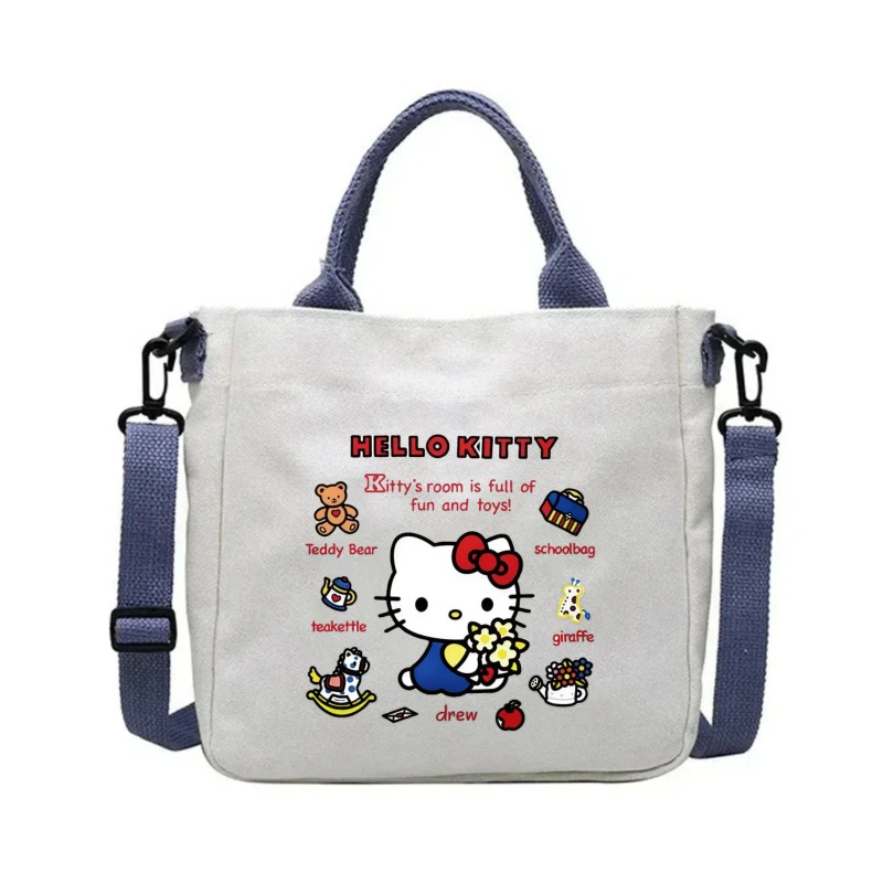 

Sanrio Theme Women's Bag Canvas Kawaii Hello Kitty Print Girl's Shoulder Bag Hasp Crossbody Handbag Shopping Bag