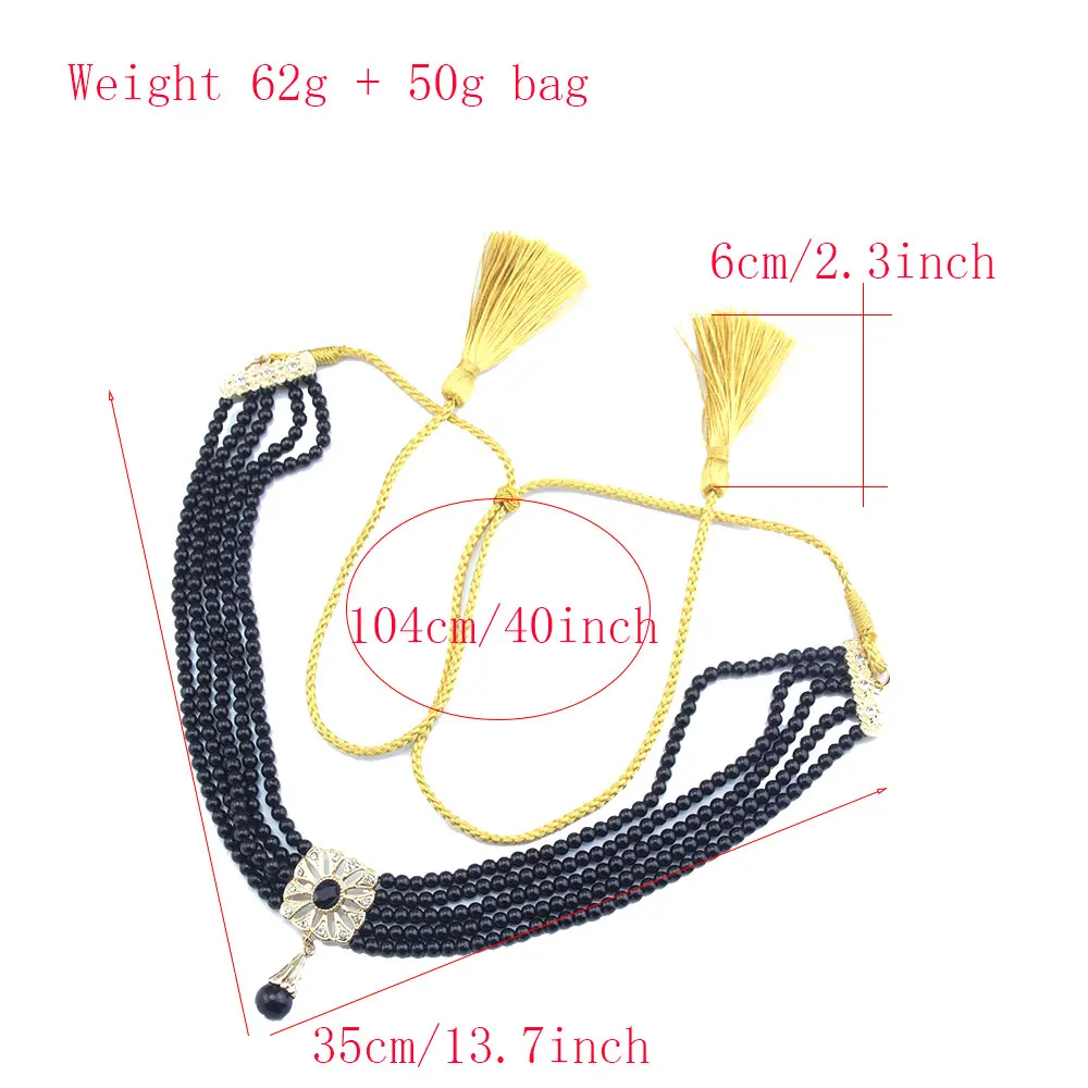 Poyasa Moroccan Hairband Hair Rope  Women Pure Hand Beaded Necklace Adjustable Neck strap chain Arabic Bridal Wedding Jewelry