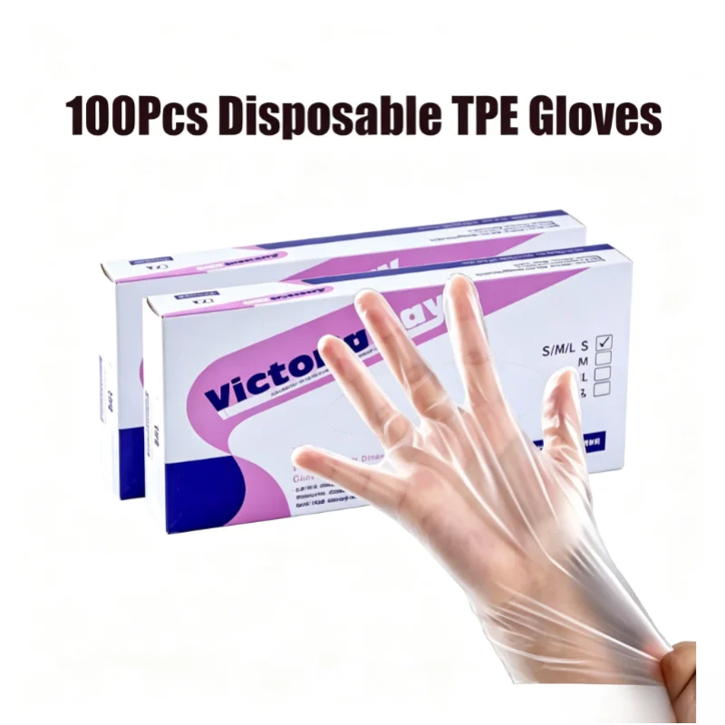 100PCS S/M/L/XL Thickened TPE Disposable Gloves Food Grade Kitchen Cleaning Gloves Wear Resistant No Break