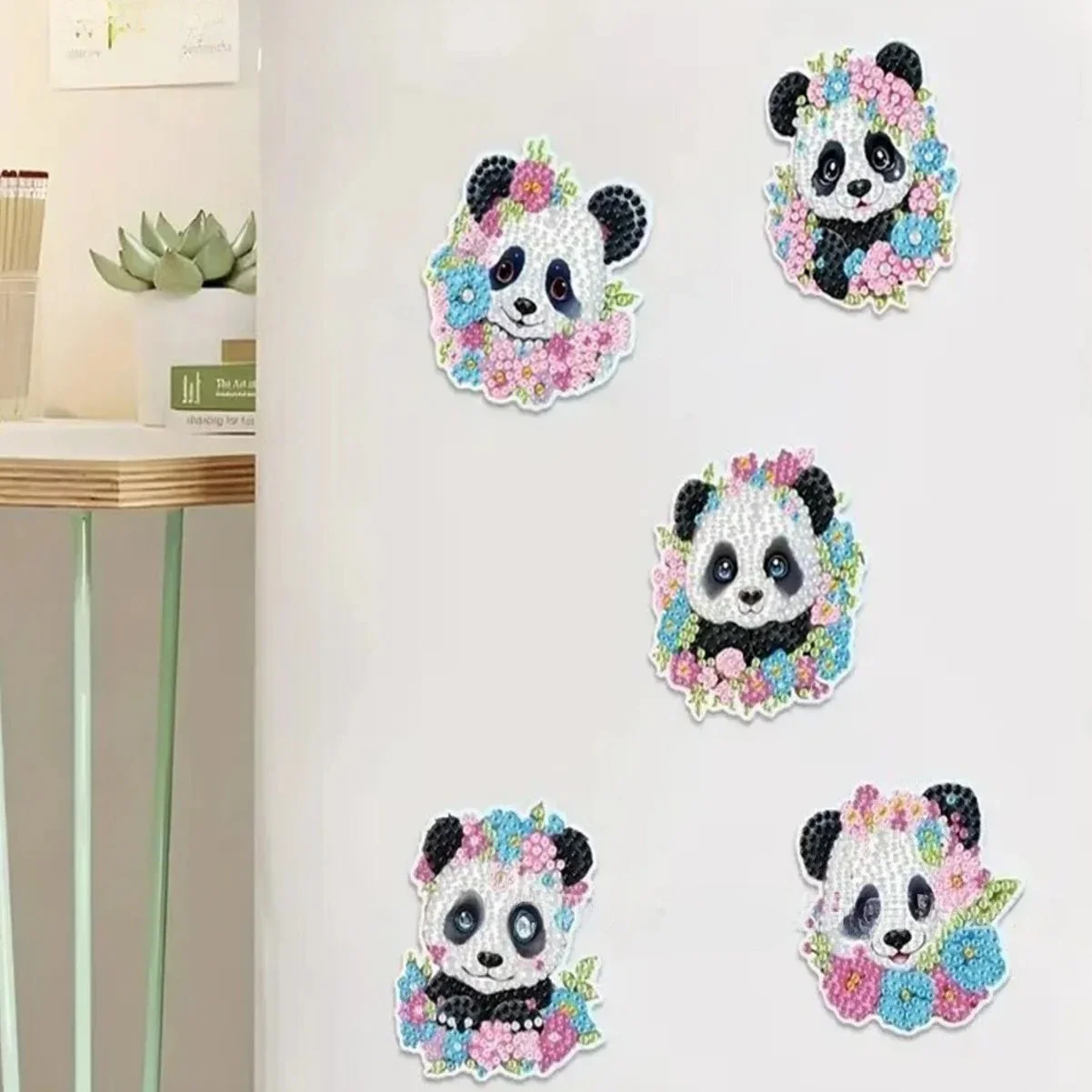 6pcs Panda Diamond Painting Art Refrigerator Magnets Easy Diamond Craft Kits Fridge Stickers for Kids DIY Home Kitchen Decors