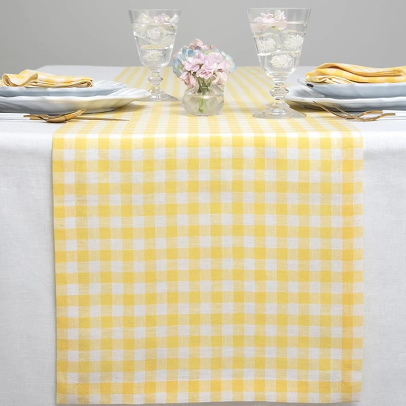 Polyeste Check Table Runner Red and White Checkered Tablecover Family Dinners Plaid Tablecloth Farmhouse Gingham Home Decoration