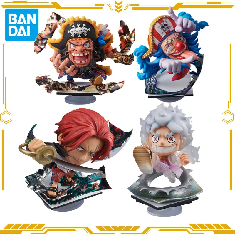 Bandai Original Shokugan ONE PIECE Teach Buggy Shanks Luffy Mainan Action Figure untuk Anak Laki-laki Perempuan Hadiah Model Koleksi Ornamen